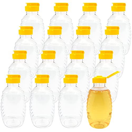 16 Pack 8oz Clear Plastic Honey BottlesPlastic SkepStyle Jar Honey Squeeze BottleEmpty Squeeze Honey Bottle Container Holder with Flip Lid for Storing and Dispensing