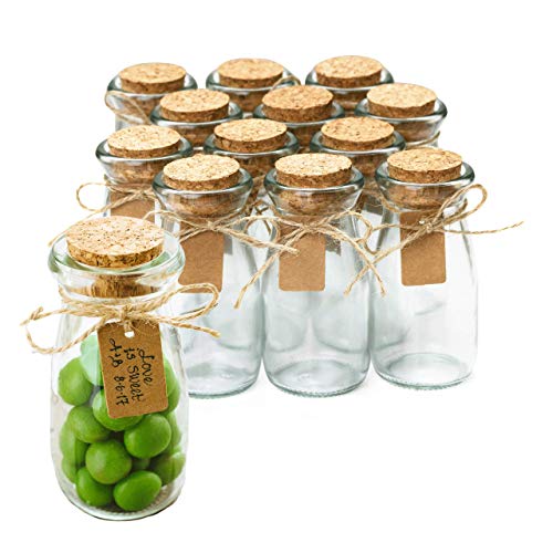 Otis Classic Small Glass Jars with Lids  Set of 12 Mini Glass Bottles with Corks for Halloween Decorations Fall Décor Wedding  Party Favors Halloween DIY Crafts Potions Spices  Candy 34 oz