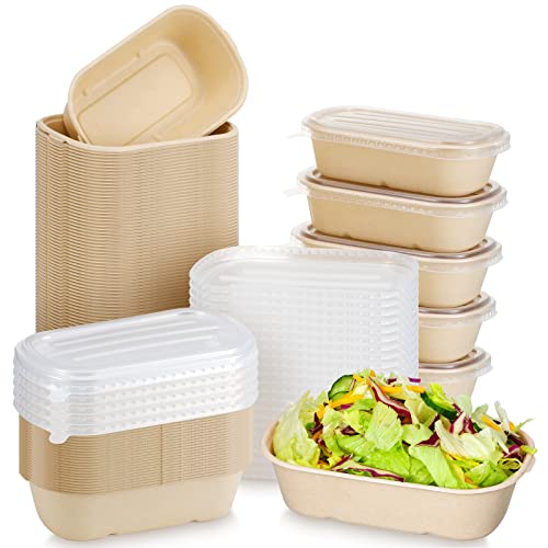 100 Sets 23 oz Disposable Bowls with PP Lids Disposable Paper Salad Bowls Food Prep Paper Bowls Lunch Food Paper Containers Disposable Soup Serving Bowls for Kitchen Restaurant Party Food Supplies