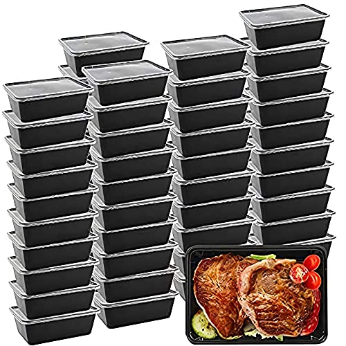 Food Containers 50 Pack Disposable Meal Storage Lunch Containers Plastic Insulated ReusableMicrowavable Bento Boxes with Lids for DishwasherFreezer Safe BPA FREE (750 ML 26 OZ)