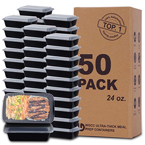 WGCC Meal Prep Containers 50 Pack Extrathick Food Storage Containers with Lids Disposable Bento Box Reusable Plastic Bento Lunch Box BPA Free Stackable MicrowaveDishwasherFreezer Safe (24 oz)