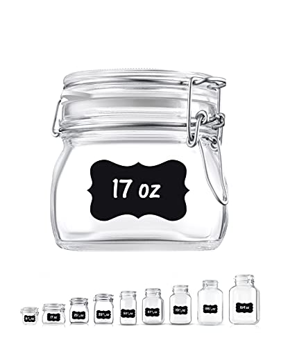 Bormioli Rocco Glass Fido Jars  with hermetically Sealed hinged Airtight lid for Fermenting Preserving Bulk  dry Food Storage With Paksh Novelty Chalkboard Label (17 Ounce)