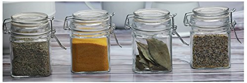 Circleware Mini Square Glass Spice Jar with Swing Top Hermetic Airtight Locking Lid Set of 4 Kitchen Glassware Food Preserving Storage Containers for Coffee Sugar Tea 725 oz Clear