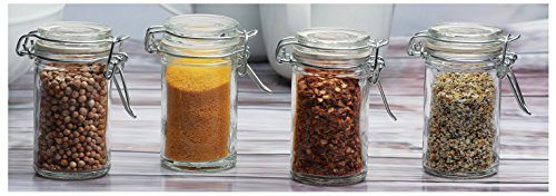 Circleware Optic Mini Round Glass Spice Jar with Swing Top Hermetic Airtight Locking Lid Set of 4 Kitchen Glassware Food Preserving Storage Containers for Coffee Sugar Tea 23 oz Clear