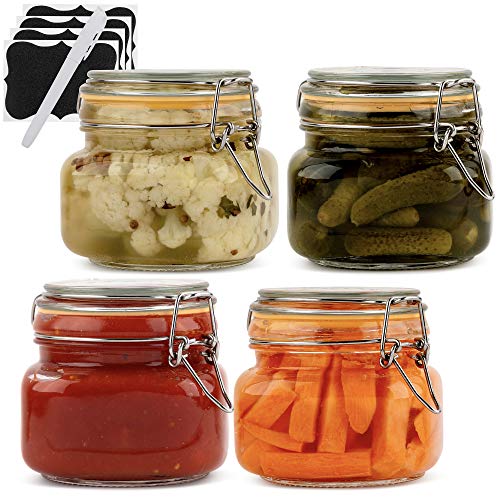 Galashield Glass Jars with Airtight Lids Kitchen Food Storage Canister Jars with Leak Proof Hermetic Clamp Seal Set of 4  17 oz