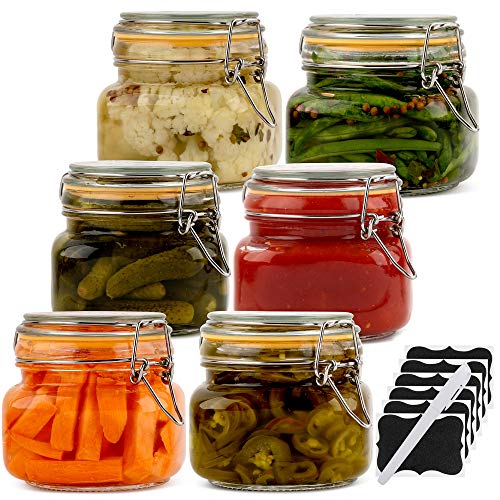 Galashield Glass Jars with Airtight Lids Kitchen Food Storage Canister Jars with Leak Proof Hermetic Clamp Seal Set of 6  17 oz