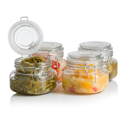 Klikel Square Glass Kitchen Storage Canister Jars  Crystal Clear Food Storage Jars With Clear Lid And Bail  Trigger Hermetic Seal  16oz (set of 4)