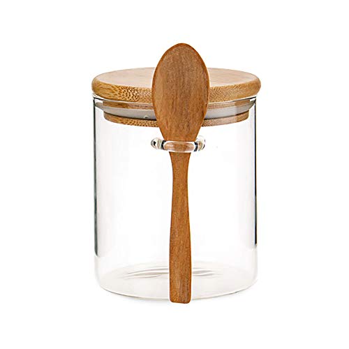 MOLFUJ 15Oz450ML1Lb Clear Glass Containers for Pantry with Wooden Spoon Small Air Tight Food Storage Canister with Bamboo Airtight Lid Hermetic Covered Kitchen Orgainzation Storage Jars with Scoop
