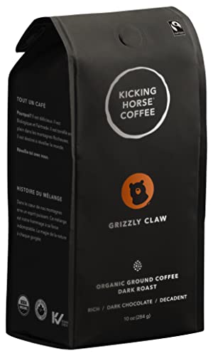 Kicking Horse Coffee Grizzly Claw Dark Roast Ground 10 oz  Certified Organic Fairtrade Kosher Coffee