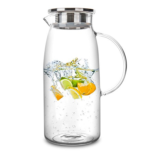 60 Ounces Glass Pitcher with Lid HotCold Water Jug Juice and Iced Tea Beverage Carafe