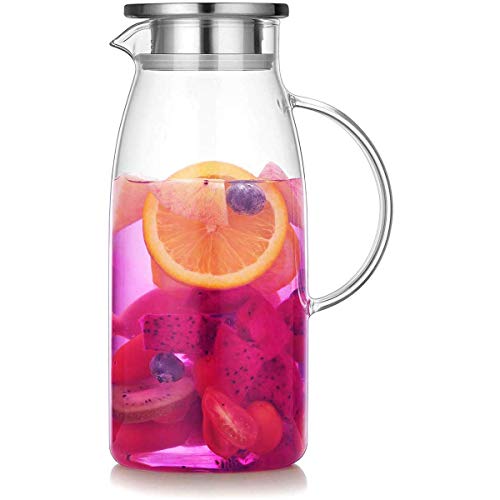 Artcome 60 Ounces Glass Iced Tea Pitcher with Stainless Steel Strainer Lid HotCold Water Jug Juice Beverage Carafe