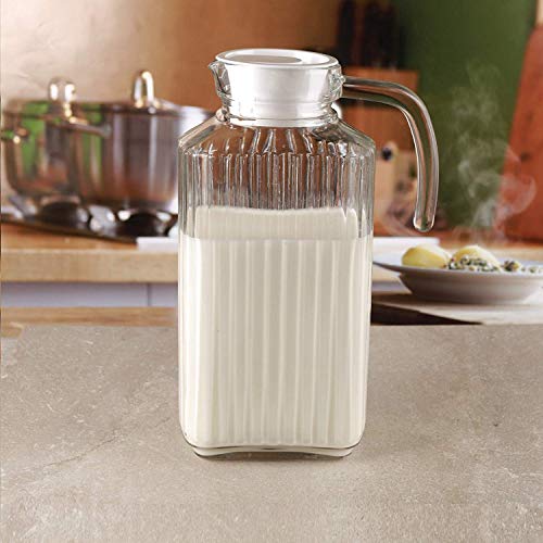 Glass Ware Ribbed Pitcher With Lid And Handle Up To 60ozEach Sleek And Elegant For Milk Iced Tea Juices Water etc 18 L (Lid is White) (1)