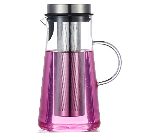 Karafu 60 Oz Thicker Glass Pitcher with Stainless Steel Fruit Infuser High Heat Resistance Glass Jug for HotCold Water Infused Fruit Tea and Juice Beverage