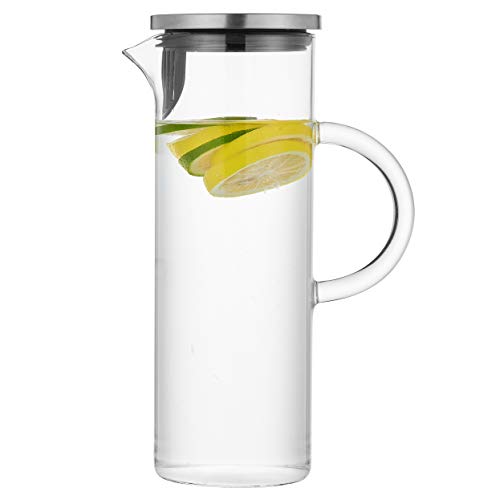 50 Ounces Glass Pitcher with Handle and Lid Handmade Water Jug for HotCold Water Ice Lemon Tea and Juice Beverage