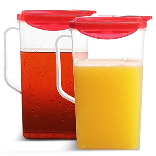 Pitcher 15 Quart (Set of 2) Plastic Pitcher with Lid  Jug for Fridge  Juice Container with Lid  Iced Tea Pitcher  Airtight Pitcher with Spout Perfect for Lemonade Water and Tea BPA Free Red