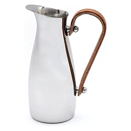 Stainless Steel Silver Water Pitcher Carafe with Leather Handle 10H by Gute  Elegant Mirror Finish Bell Shaped Jug For HotCold Water Iced Tea Coffee Sangria Lemonade and Flowers 42oz Capacity