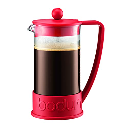Bodum Brazil French Press Coffee Maker with Borosilicate Glass Carafe 34 Ounce Warm Red