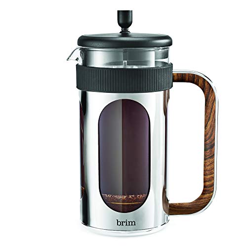 Brim 8 Cup French Press Quickly Brew Coffee in Under 5 Minutes Classic Design with Modern Twist Dishwasher Safe Carafe for Easy Cleaning Replacement Filter Included Stainless SteelWood