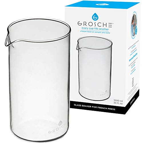 GROSCHE Standard Universal design French Press Replacement Glass Beaker French Press Coffee makers (1000 ml  34 oz  8 demitasse cup carafe) Fits Most Brands
