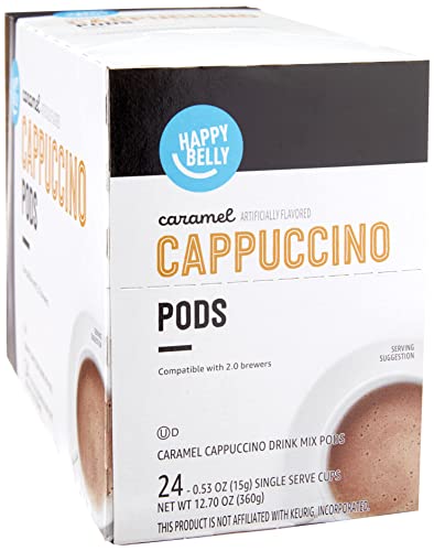 Amazon Brand  Happy Belly Cappuccino Coffee Pods Compatible with 20 KCup Brewers Caramel Flavored 24 Count