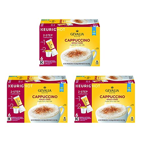 Gevalia Cappuccino Keurig K Cup Pods with Froth Packets (18 Count 3 Boxes of 6)