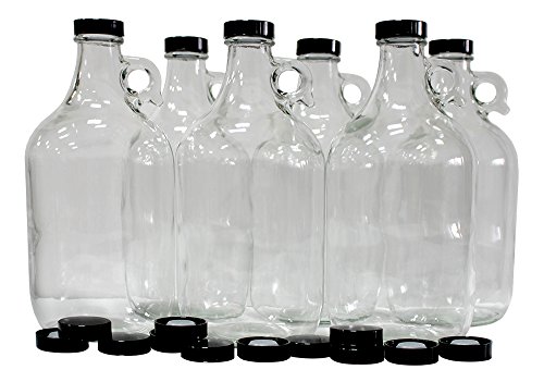 FastRack 64 oz Growler 12 Gallon Glass Beer Growler Half Gallon Glass Jug Clear Growlers for Beer 12 Gallon Glass Jug Set of 6 Comes with 12 Extra Poly Seal Caps