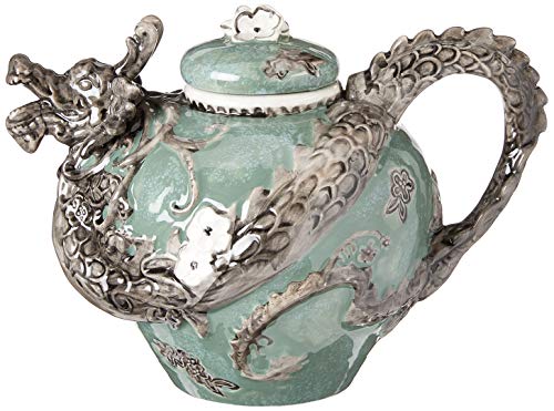 ERNITERTY Blue Sky Ceramic Dragon Teapot 10 x 7 x 7 Green