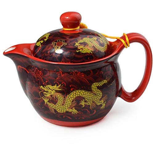 Teapot China Porcelain 12oz Dragon Stainless Steel Filtration Mash Infuser for Loose Tea (Red)