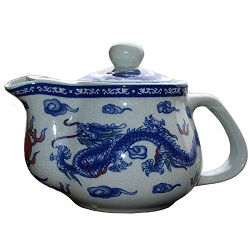Yxhupot Teapot 17oz Blue White Porcelain China Stainless Steel Infuser Dragon and Phoenix (cihu long)