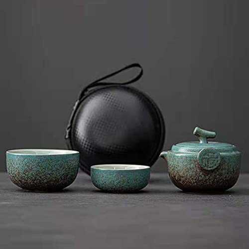 Ceramic Gongfu Travel Tea Set  Gorgeous Chinese Teapot Set with 2 Tea Cups Portable Carrying Case…