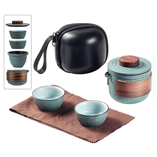 Mini Travel Ceramic Tea Pot Set Chinese Kung Fu Teapot 1 Pot 2 Cups Porcelain Teacup with Tea Infuser Portable Bag for Outdoor Picnic Hotel