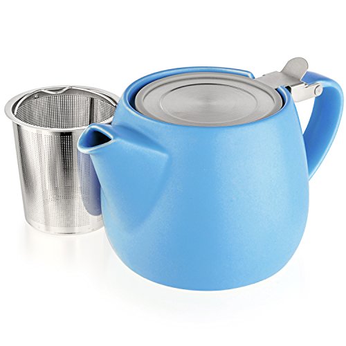 Tealyra  Pluto Porcelain Small Teapot Blue  182ounce (12 cups)  Matte Finish  Stainless Steel Lid and ExtraFine Infuser To Brew Loose Leaf Tea  540ml