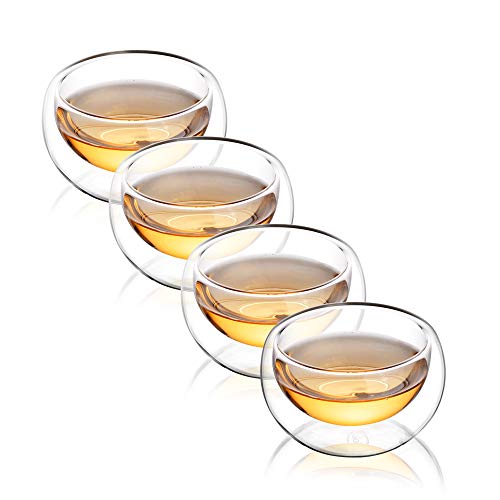 CnGlass Tea Cups Set of 4 Double Wall Glass Tea Cup 51oz Asian Insulated Clear Teacups 150MLSmall Espresso Cup for Coffee