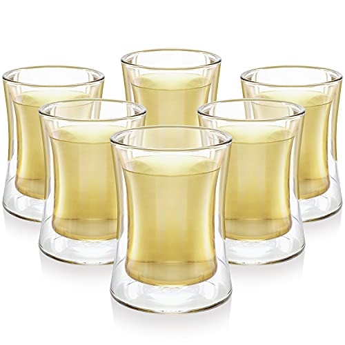 Teabloom Modern Insulated Turkish Tea Glasses  Set of 6 Double Walled Glass Teacups (6 oz  177 ml)