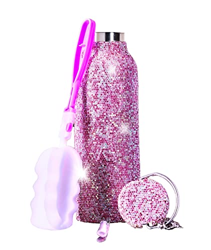 GlamKup Diamond Water Bottle Bling Cup Glitter Water Bottle Rhinestone Dazzling Stainless Steel Insulated Bottle Sparkling Cup Thermos Bottle with Chain Brush Extra Rhinestone