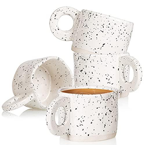 Coffee MugStoneware Coffee Mugs CREATIVELAND 10 oz Ceramic Handmade Coffee Cups with Handle for LatteCappuccinoHot chocolateMilk Mugs Set (White)