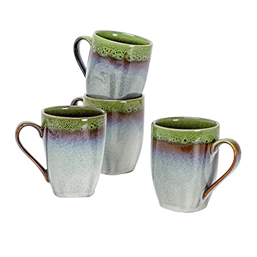 Coffee Mugs Set of 4  HENXFEN LEAD 10 oz Ceramic Cups with Large Handle for Coffee Soup Tea Milk Latte and Hot Cocoa Mug Gift Set Microwave Oven Safe  Green