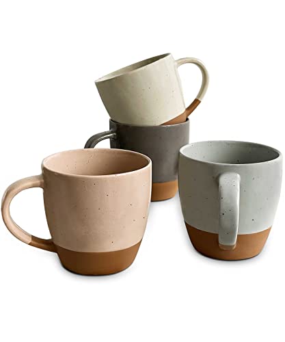 Mora Ceramic Large Latte Mug Set of 4 16oz  Microwavable Porcelain Coffee Cups With Big Handle  Modern Boho Unique Style For Any Kitchen Microwave Safe Stoneware  Assorted Neutrals