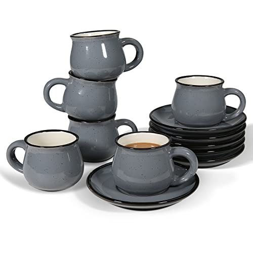 Espresso Coffee Cups and SaucersTurkish Coffee Cup Set of 6Demitasse Cup28 OunceSleek GreySenwako