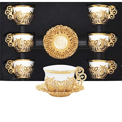 Alisveristime 12 Pc Turkish Greek Arabic Coffee Espresso Cup Saucer Porcelain Set (Yellow Color)