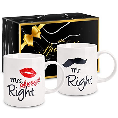 Couples Gifts for Couples Husband WifeMrRightMrs Always Right 11 Oz Ceramic Coffee Mug SetWedding Gifts for Bride and GroomRomantic Presents Ideas for ChristmasValentines DayEngagement Wedding