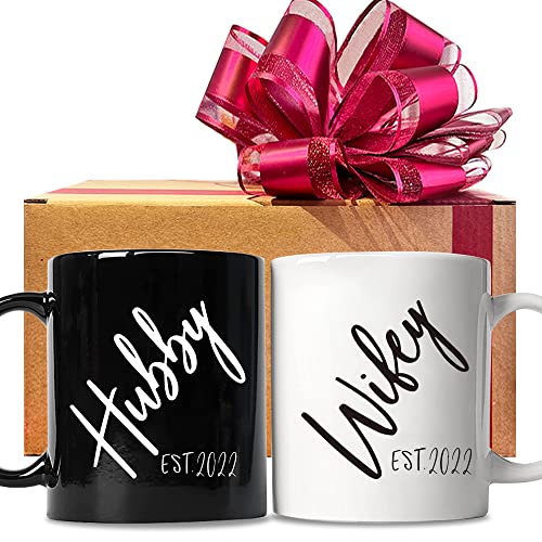 Hubby  Wifey EST 2022 Coffee Mug Set Unique Coffee Mug Couples Sets Gift for Engagement Wedding NewlyMarried Anniversary Anniversary Present for Him Her Mother Father Grandparent