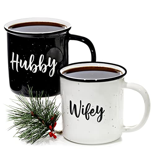 Wifey Hubby Mugs Set of 2 Ceramic Coffee Mug Bride Groom Mug Set Wedding Gift to Give Couples Coffee Mug Set Quote Newlywed Coffee Mugs Gift Set Ceramic Mr Mrs Mugs Married Couple