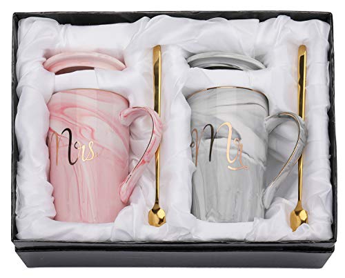 Yesland 135 Oz Mr and Mrs Coffee Mugs Wedding Gifts for CoupleBride and Groom Ceramic Marble Cups for Bridal Shower Engagement Wedding Married Couples Anniversary