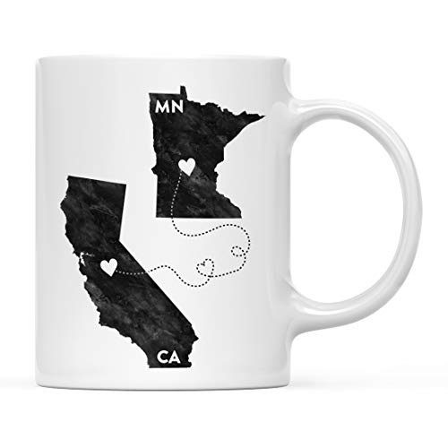 Andaz Press 11oz Coffee Mug Long Distance Gift California and Minnesota Black and White Modern 1Pack Moving Away Graduation University College Gifts for Him Her Relationships