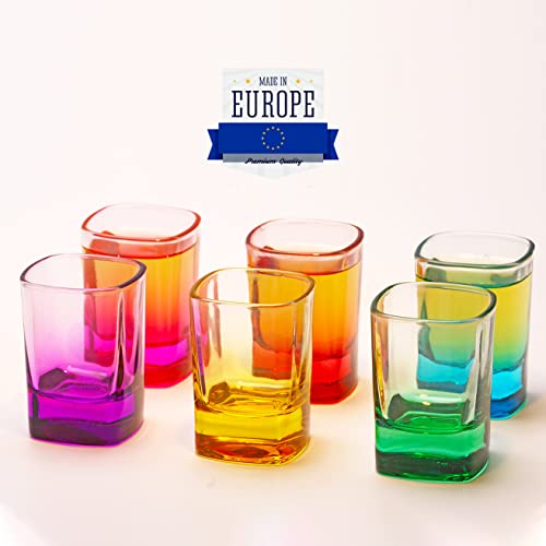 The Buybox  6 Pieces Colored Shot Glass Set 185oz Heavy Mini Base Shot Glass Set Colored Shot Glasses Bulk Tequila Cups Small Glass Shot Glasses for Whiskey Tequila Vodka  Liquors (6)