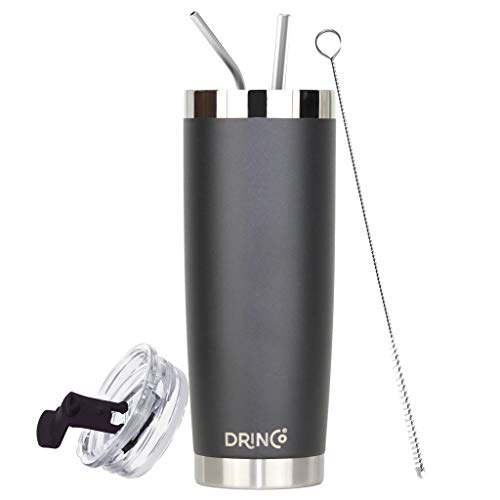 DRINCO  20 oz Stainless Steel Tumbler  Double Walled Vacuum Insulated Mug With Lid 2 Straws For Hot  Cold Drinks (20oz 20oz Black)