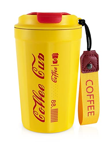 Gr8ware 13oz Travel Coffee Mug with Lid Leak Proof Coffee Travel Mug for HotIced Drinks Double Wall Vacuum Insulation  Yellow