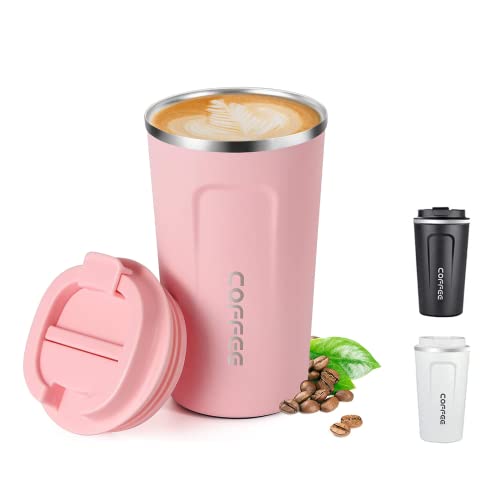 Insulated Coffee Mug with Lid 18oz Vacuum Stainless Steel Tea Tumbler Cup Durable Double Wall LeakProof Reusable Coffee Cup Thermos Mug for Travel Office School Party Camping (Pink)