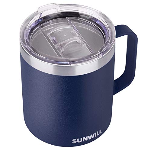 SUNWILL 14 oz Coffee Mug Vacuum Insulated Camping Mug with Lid Double Wall Stainless Steel Travel Tumbler Cup Coffee Thermos Outdoor Powder Coated Navy Blue